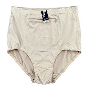 Wakolii 3XL Beige‎ High Waist Panties with Butterfly Embroidery & Zip Pocket